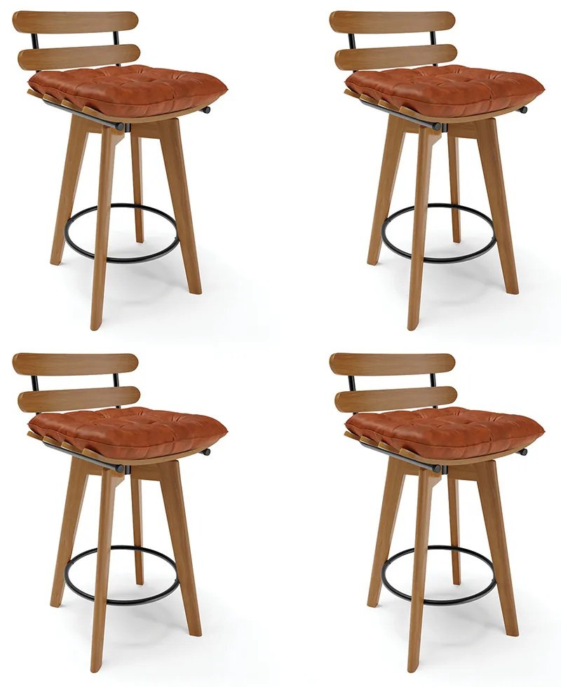 Kit 04 Banquetas Giratória Costela Corano Base Madeira MA70 - DRossi - Nozes