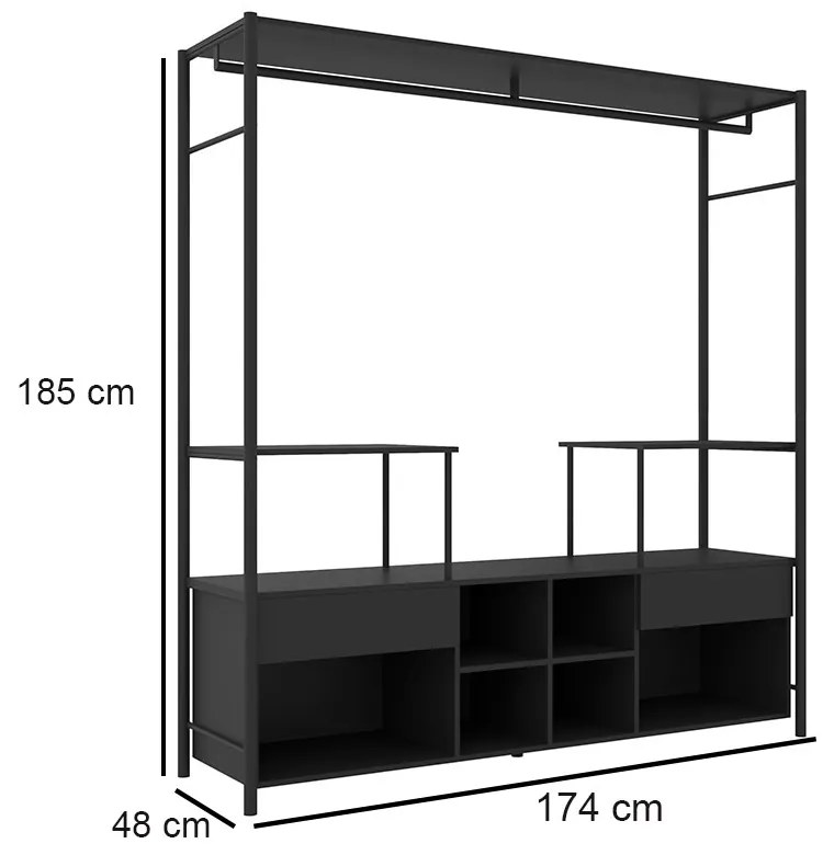 Guarda Roupa Casal Closet Barcelona 02 Gavetas Preto A04 - D'Rossi