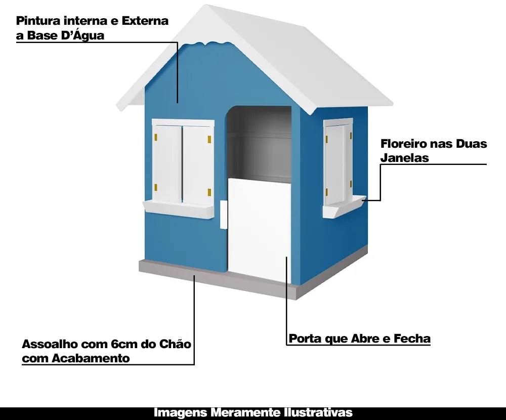 Casinha De Brinquedo Com Floreiros MDF Azul Claro/Branco L12 - Gran Belo