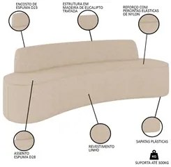 Sofá 3 Lugares para Sala de Estar Living 180cm Koane D06 Linho Marfim