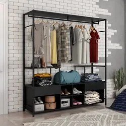 Guarda Roupa Closet Casal Industrial 174cm 2 Gavetas Barcelona Preto T