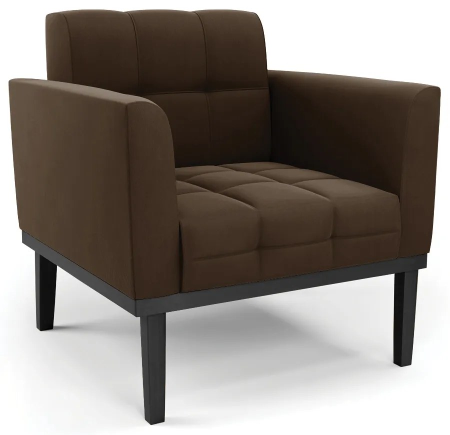 Poltrona Decorativa Karen Pés Fixo em Madeira Preto Suede Marrom 19 - Gran Belo