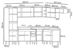 Armário de Cozinha Modulada de Canto 8 Peças CP02 Balcão com Tampo Bra