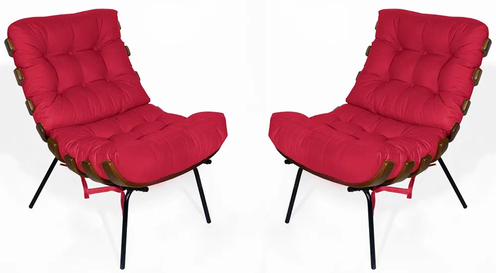 Kit 2 Poltrona Decorativa Costela Suede Vermelho