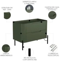 Mesa Cabeceira Quarto 68cm 2 Gavetas Becca Musgo/Preto I06 - Mpozenato