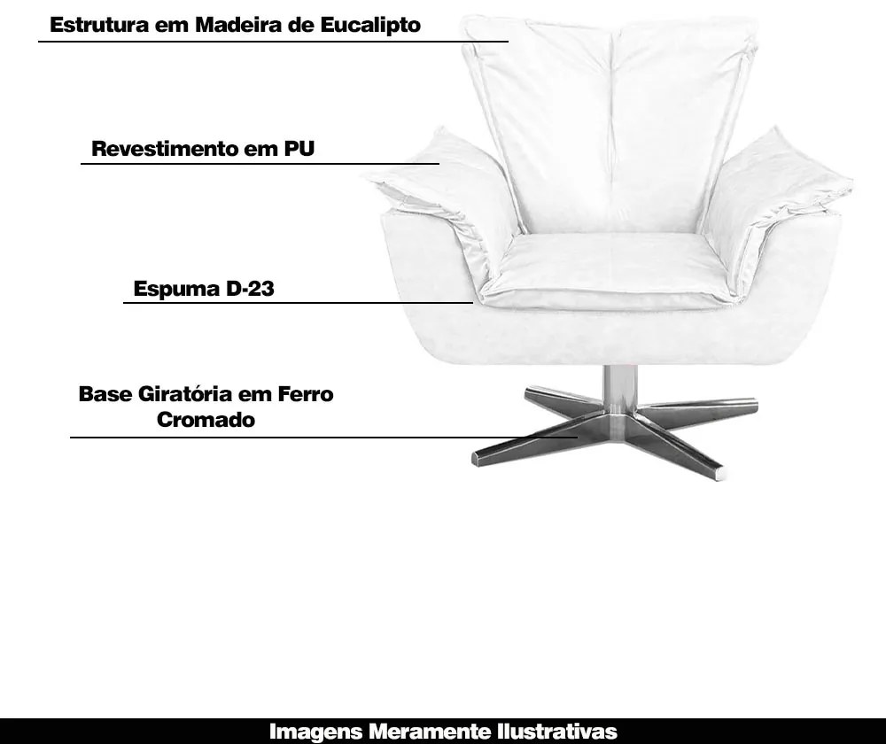 Poltrona Decorativa Base Giratória Cromada Charger PU Branco G19 - Gran Belo