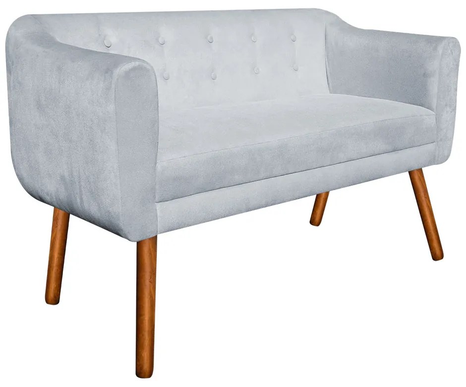 Kit 01 Namoradeira 02 Lugares e 01 Poltrona Julia Suede Cinza Pés Palito Castanho D'Rossi