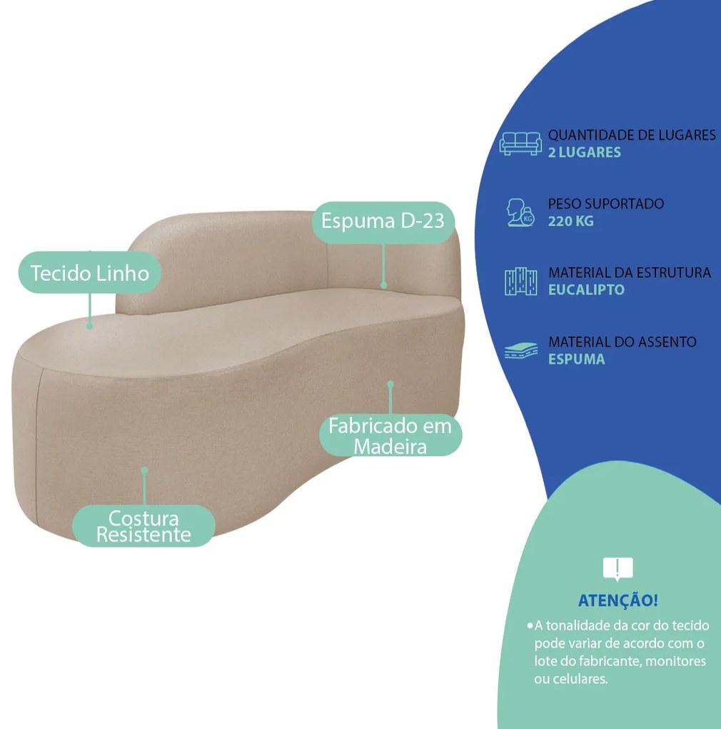 Divã Recamier Orgânico Tokyo 160cm Lado Esquerdo Linho - ADJ Decor