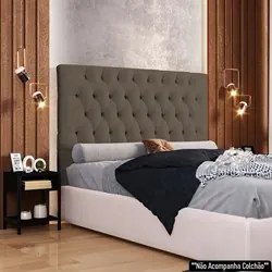 Cabeceira Casal King 195cm Cristal Bouclê Marrom e 2 Mesas Laterais Pl