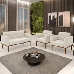 Namoradeira e 2 Poltronas Base Madeira Castanho Ana Bouclé Bege - Ibiz