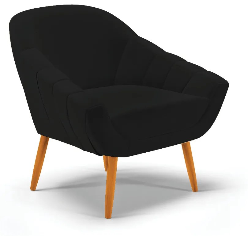 Poltrona Giovana Linho Pés Palito Castanho - Indo Decorar - A79 Preto