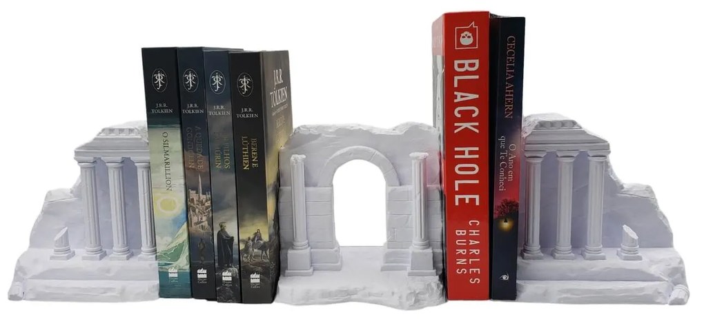 Aparador de Livros Ruínas Gregas - 2 Cores Prata ou Branco - Branco - 3 Peças