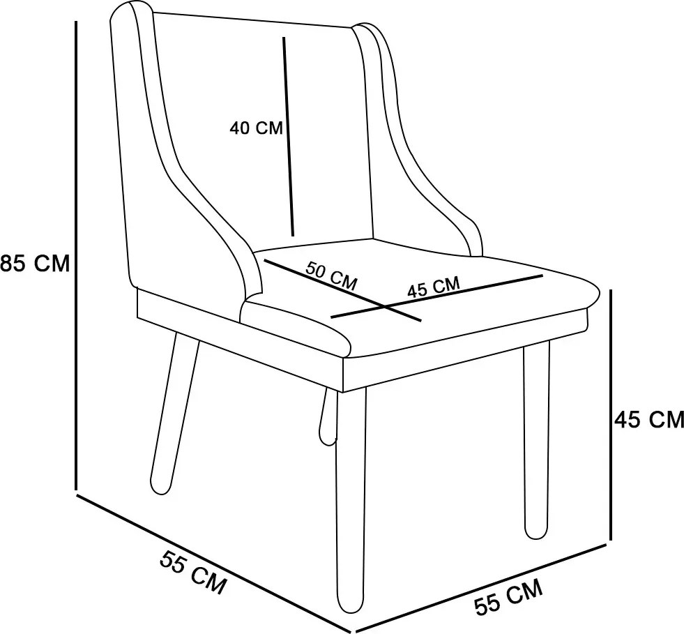 Cadeira de Jantar Liz Suede Preto Pés Palito Natural D03 - D'Rossi