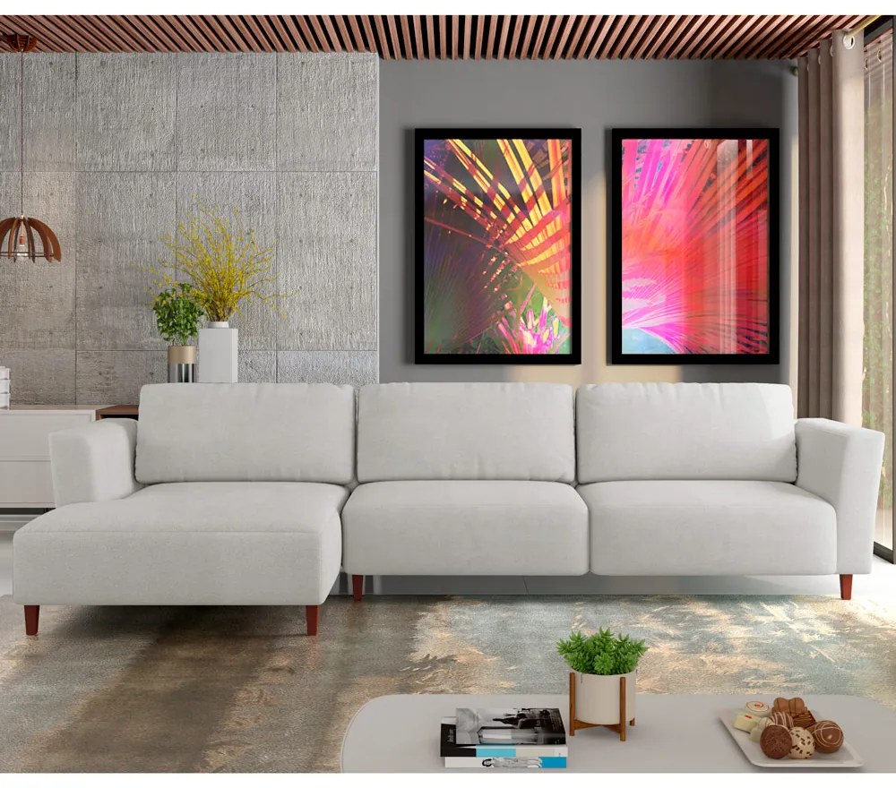 Sofá 370cm com Chaise Esquerda Franz Suede Cinza G52 - Gran Belo