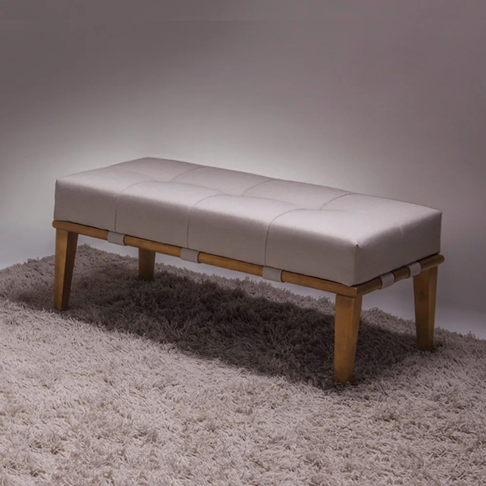 Puff Decorativo 100cm Martínez Linho Pés Madeira Bege/Natural G62 - Gran Belo
