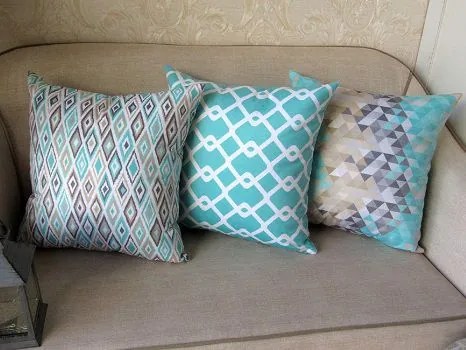 Conjunto 3 Capas almofadas Lyon Veludo Estampado Turquesa 43x43cm