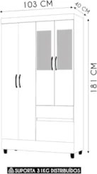 Guarda Roupa Solteiro 103cm Com Espelho Mayra Flex Branco V02 - Mpozen