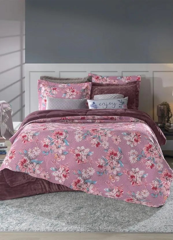Cobre Leito Floral Lilás Solteiro 1 Peça