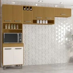 Armário de Cozinha Compacta Emily Freijó/Ripado/Off Acetinado Z44 - Mp