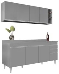 Armário Cozinha e Balcão Com Tampo 180cm Dallas Cinza - Lumil