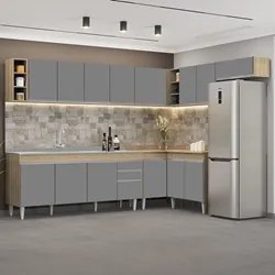 Armário de Cozinha Modulado de Canto 8 Peças CP27 com Pia Inox Castanh