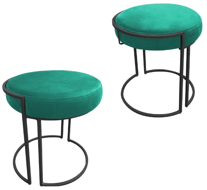 Puff Redondo Base Industrial Preto Kit 2 Love Suede - Verde Turquesa