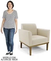 Sofá Namoradeira e 1 Poltrona Base Madeira Castanho Maressa Suede Bege