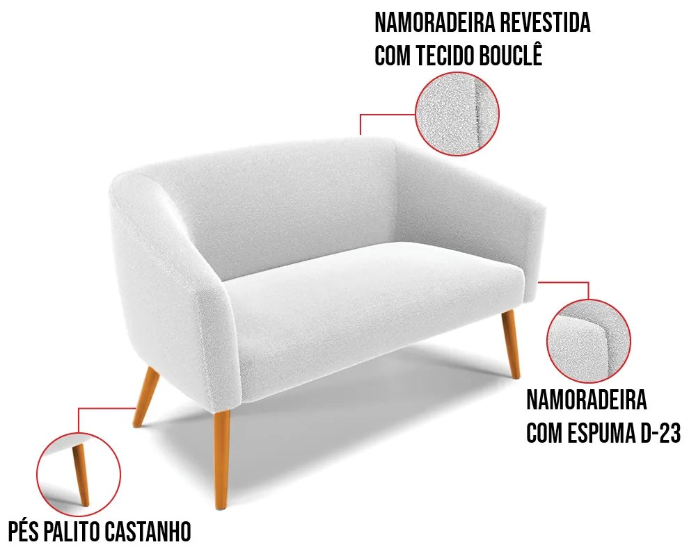 Sofá Namoradeira e Poltrona Giratória MA30 Stella Bouclê D03 - D'Rossi - Off White