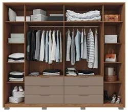 Guarda Roupa Casal Com 4 Espelhos 6 Portas Martin C01 Buriti/Fendi - M