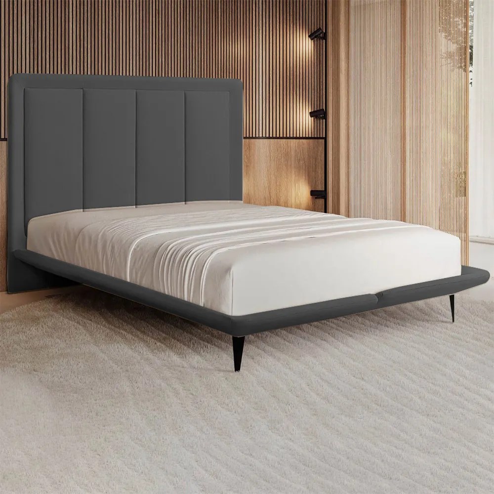 Cama com Cabeceira Pés de Ferro Monza King Linho Chumbo G92 - Gran Belo