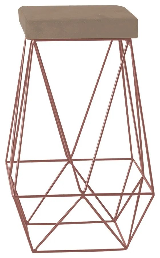 Banqueta Decorativa Kathy Base Bronze Suede Cappuccino G41 - Gran Belo
