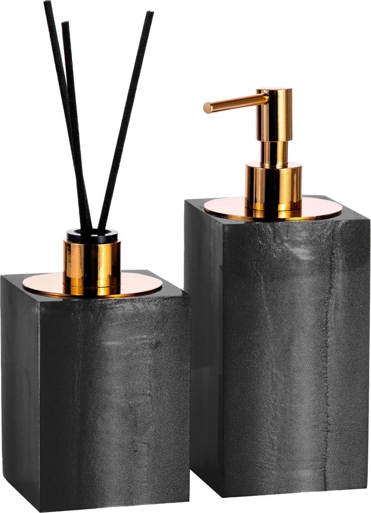 Conjunto Banheiro Duo Quadrado Resina - Chumbo - Gold  Chumbo - Gold