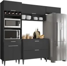 Armário de Cozinha Com Tampo CP04 230cm Pérola Preto Z34      - Mpozen