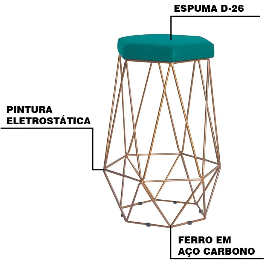 Kit 2 Banqueta Decorativa Rubel Base Gold Suede Azul Claro G41 - Gran Belo