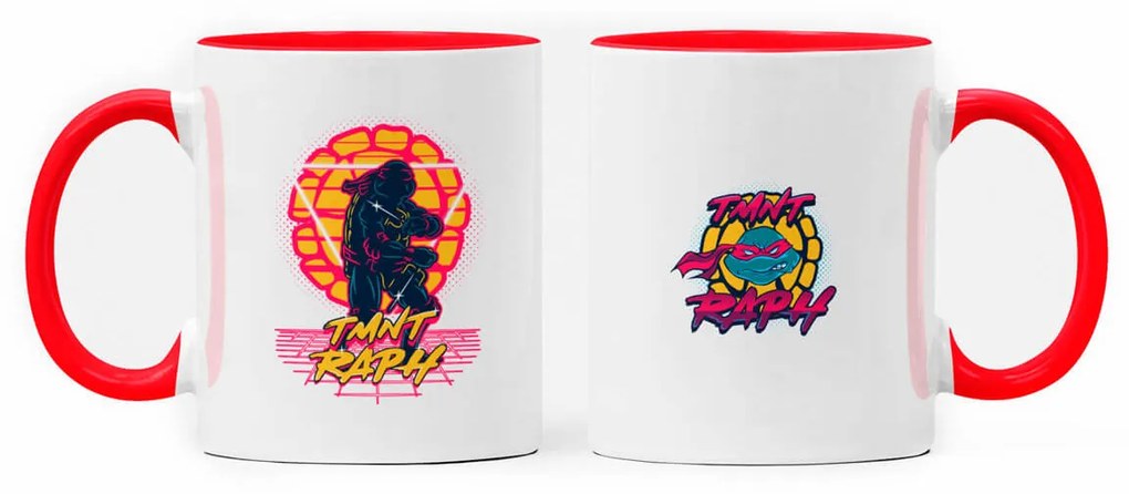 Caneca Tartarugas Ninjas Raphael Geek Nerd Branca com Alça Vermelho