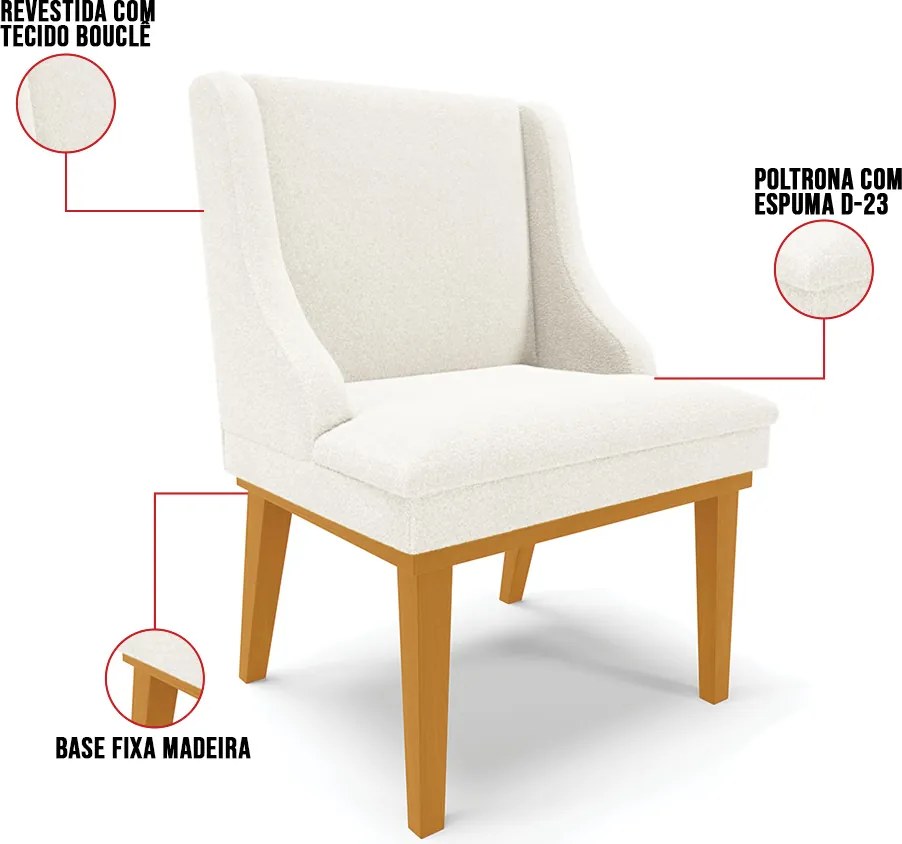 Cadeira Sala de Jantar Base Madeira Castanho Liz Bouclê D03 - D'Rossi - Off White