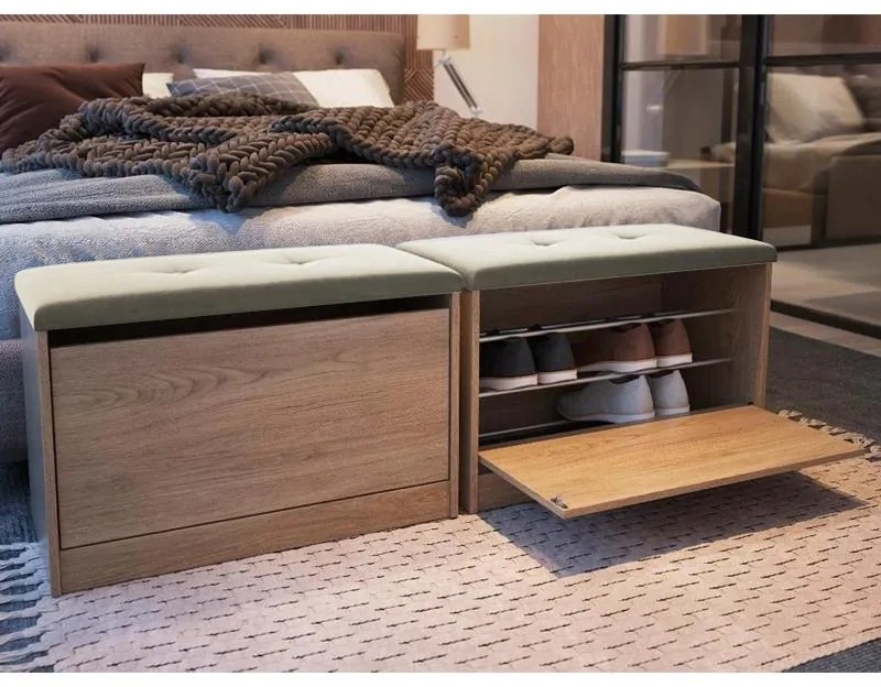Sapateira Puff Cama Quarto Multifuncional Decoração Aveiro/bege