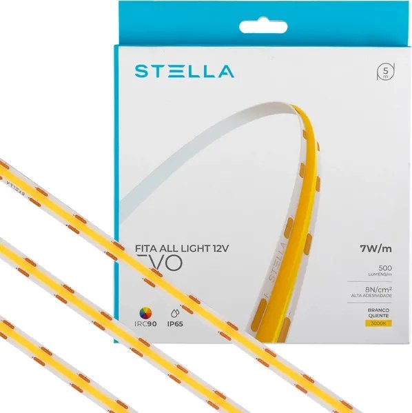 Fita De Led 7w Por Metro 12v 5m Irc90 Ip65 All Light Evo - LED BRANCO QUENTE (3000K)