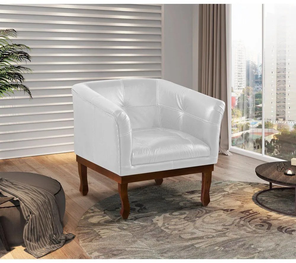 Kit 2 Poltronas Decorativa Noah Couro Branco G58 - Gran Belo