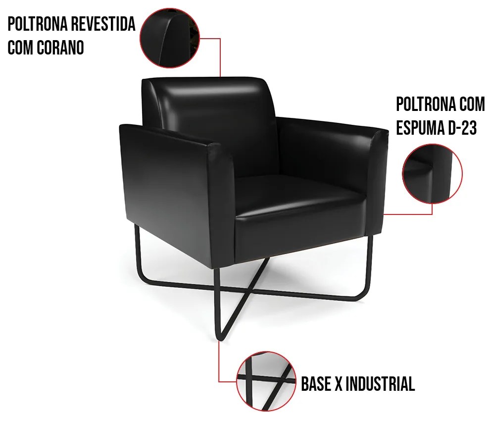 Poltrona Base X Industrial Preto Marisa Corano - Preto