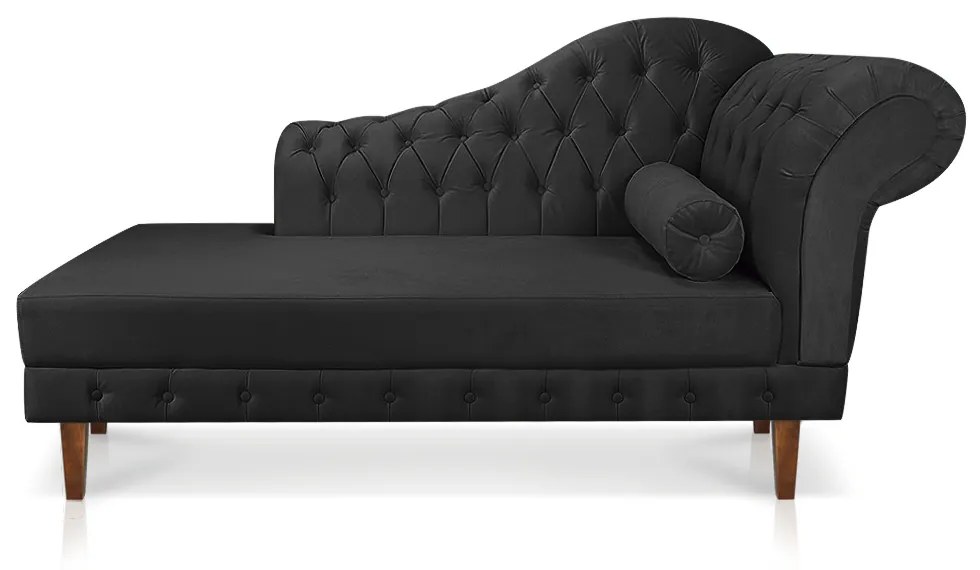 Divã Recamier Capitonê Mônaco 165 cm Suede Preto Pés Chanfrado- D'Rossi