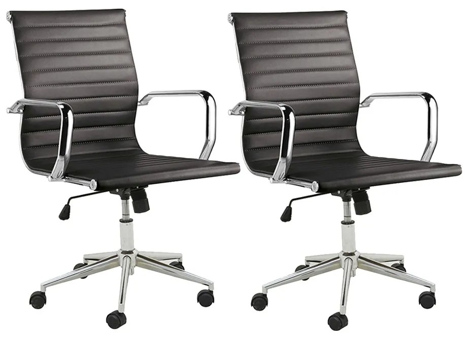 Kit 2 Cadeiras Executivas Escritório Royal Baixa PU Sintético Preta G56 - Gran Belo