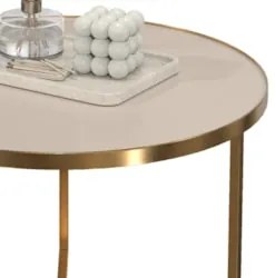 Mesa de Centro Redonda Alta Pé Metal Thor Off/Dourado E05   - Mpozenat