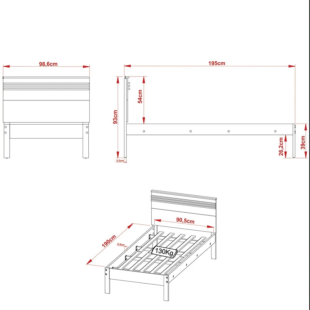 Cama de solteiro MDP CM8010 Amendoa/Branco G69 - Gran Belo