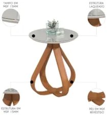 Mesa Lateral Apoio Para Sala Pé de Madeira Samba Off White E05 - Mpoze