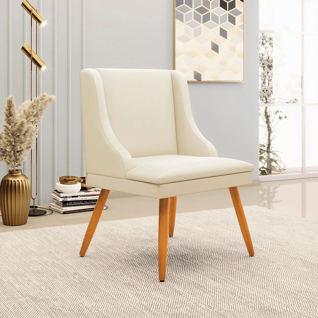 Kit 2 Poltronas Decorativas Pés Palito de Madeira Firenze PU Bege/Natural G19 - Gran Belo