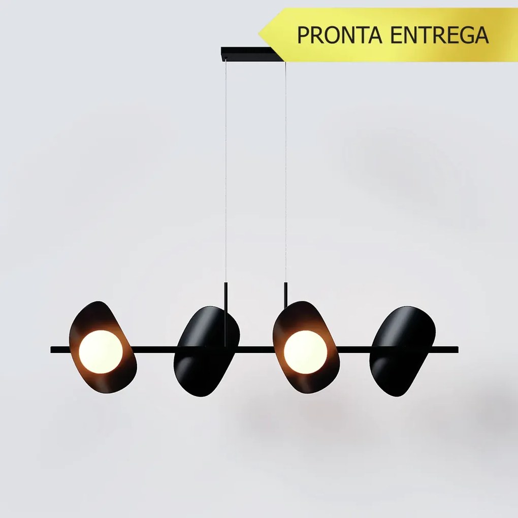 Pendente Calandra Linear 27X21X95Cm Alumínio E Globo Ø10Cm Fosco 4Xg9... (PRETO, FOSCO)