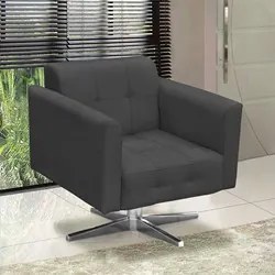 Poltrona Decorativa Base Cromada Giratória Ana Suede Grafite - Ibiza