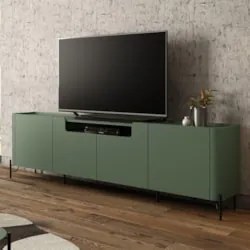 Rack TV 75 Pol 220cm 4 Portas Lisas Blen Musgo/Preto I06 - Mpozenato