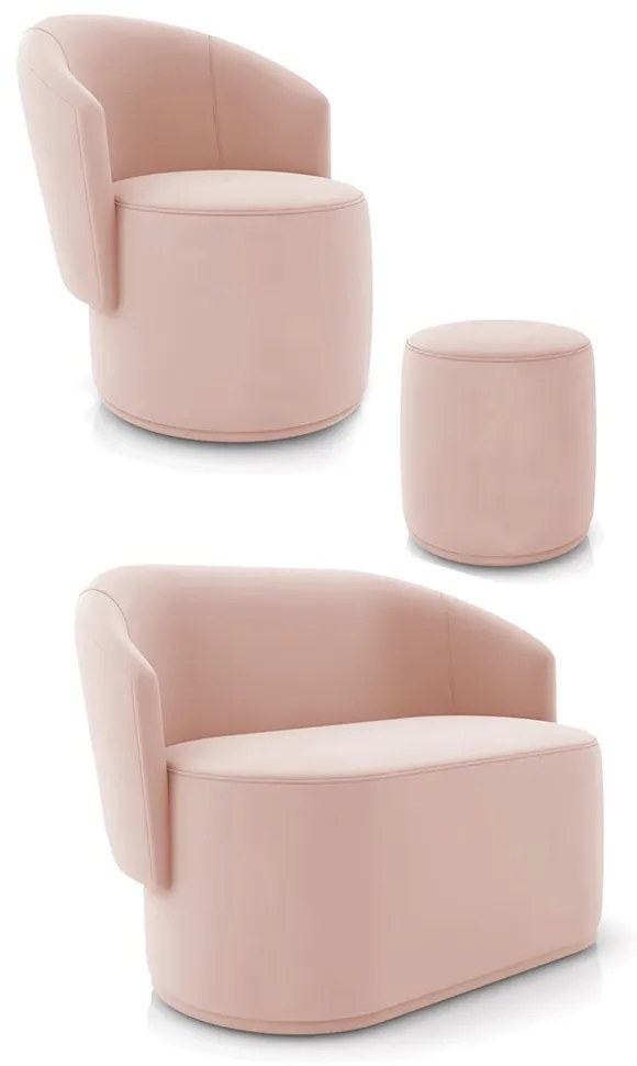 Sofá Namoradeira com Poltrona e Puff Orgânico Sala Malu Veludo M11 - D'Rossi - Rose